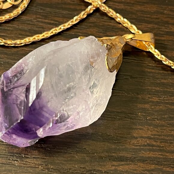 Amethyst in Quartz Pendant with 18K Gold-Plated 18" Chain - Picture 2 of 3